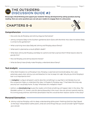 Novel Study: The Outsiders: Discussion Guide #2
