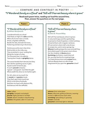 Compare and Contrast in Poetry: 'I Wandered Lonely as a Cloud' and 'Still will I harvest beauty where it grows'