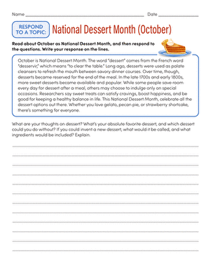 Respond to a Topic: National Dessert Month (October)
