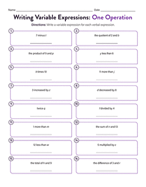 Writing Variable Expressions: One Operation