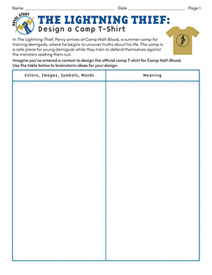 Novel Study: The Lightning Thief: Design a Camp T-Shirt