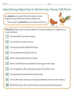 Identifying Adjectives in Sentences: Honey Hill Farm