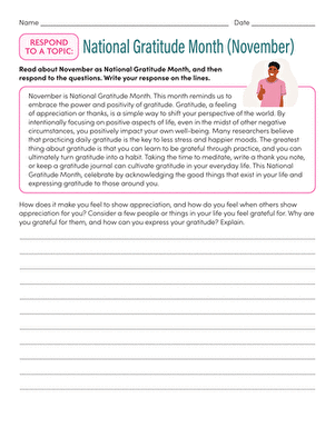 Respond to a Topic: National Gratitude Month (November)