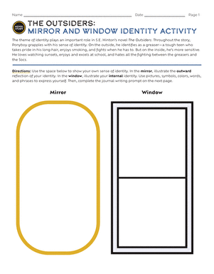 Novel Study: The Outsiders: Mirror and Window Identity Activity