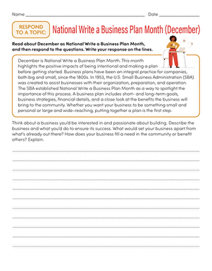 Respond to a Topic: National Write a Business Plan Month (December)