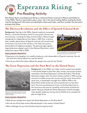 Novel Study: Esperanza Rising: Pre-Reading Activity
