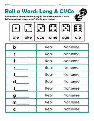 Roll a Word: Long A CVCe