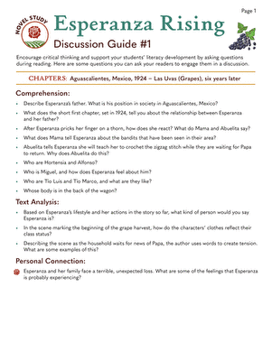 Novel Study: Esperanza Rising: Discussion Guide #1