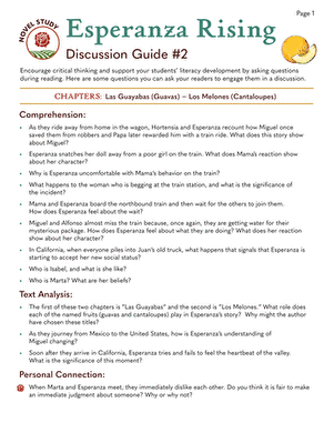Novel Study: Esperanza Rising: Discussion Guide #2