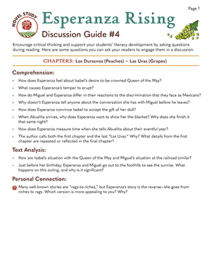 Novel Study: Esperanza Rising: Discussion Guide #4