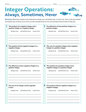 Integer Operations: Always, Sometimes, Never