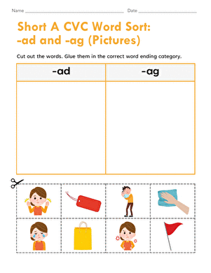 Short A CVC Word Sort: -ad and -ag (Pictures)