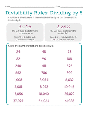 Divisibility Rules: Dividing by 8