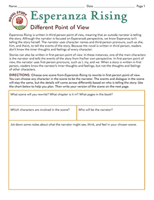 Novel Study: Esperanza Rising: Different Point of View