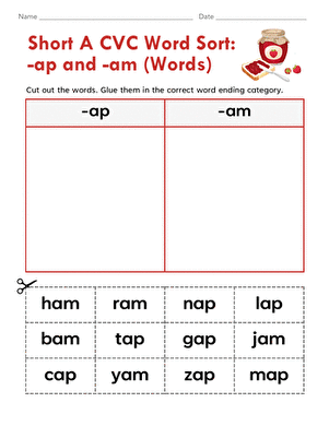 Short A CVC Word Sort: -ap and -am (Words)