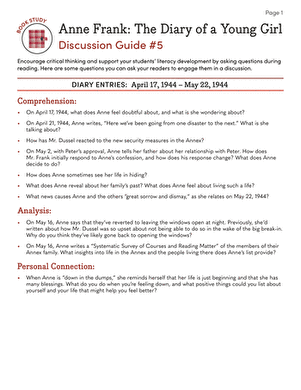 Book Study: Anne Frank: The Diary of a Young Girl: Discussion Guide #5