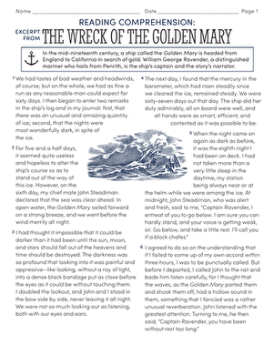 Reading Comprehension Excerpt Adapted From The Wreck Of The Golden 