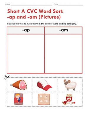Short A CVC Word Sort: -ap and -am (Pictures)