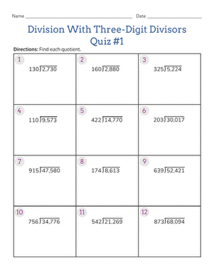 Division With Three-Digit Divisors Quiz #1