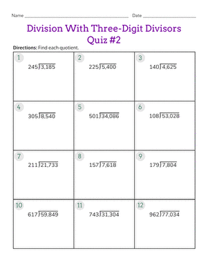 Division With Three-Digit Divisors Quiz #2