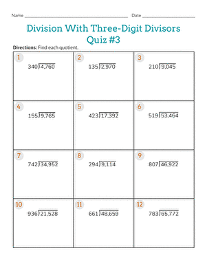 Division With Three-Digit Divisors Quiz #3