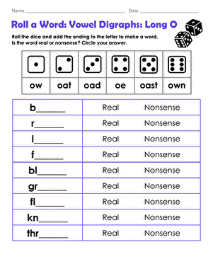 Roll a Word: Vowel Digraphs: Long O
