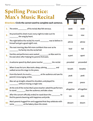 Spelling Practice: Max’s Music Recital