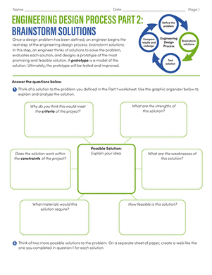 Engineering Design Process Part 2: Brainstorm Solutions