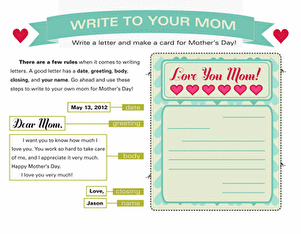 Write a Letter to Mom: Mother's Day Card Template #1