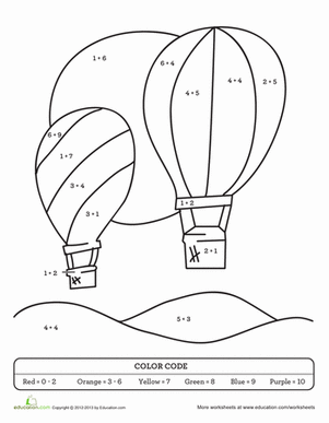 Color by Sum Hot Air Balloon