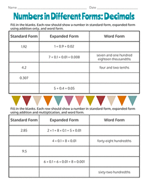 Numbers in Different Forms: Decimals