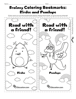 Brainzy Coloring Bookmarks: Birdee and Penelope