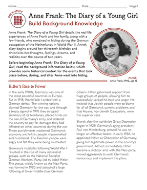 Book Study: Anne Frank: The Diary of a Young Girl: Build Background Knowledge