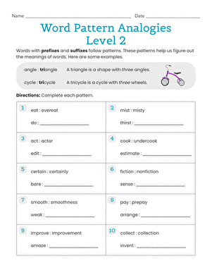 Word Pattern Analogies Level 2