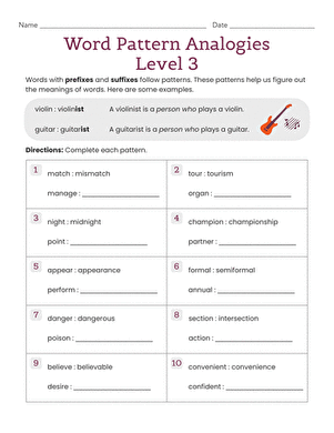 Word Pattern Analogies Level 3