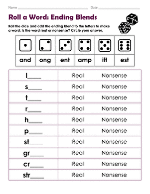 Roll a Word: Ending Blends