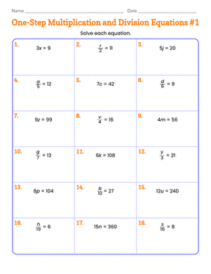 One-Step Multiplication and Division Equations #1