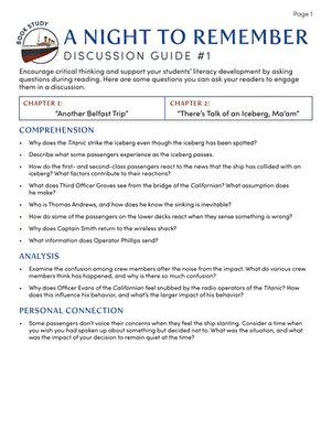 Book Study: A Night to Remember: Discussion Guide #1