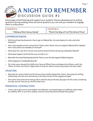 Book Study: A Night to Remember: Discussion Guide #2