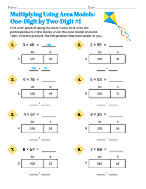 Multiplying Using Area Models: One-Digit by Two-Digit #1