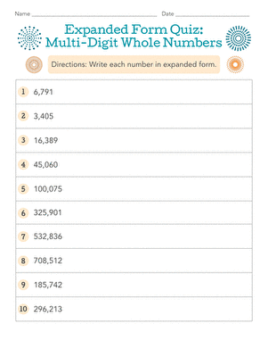 Expanded Form Quiz: Multi-Digit Whole Numbers