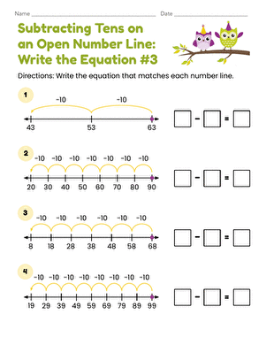 Subtracting Tens on an Open Number Line: Write the Equation #3