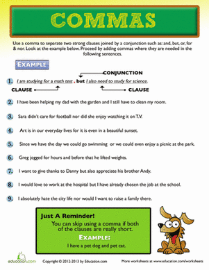 Use Of A Comma Worksheet Education