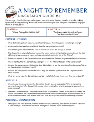 Book Study: A Night to Remember: Discussion Guide #3