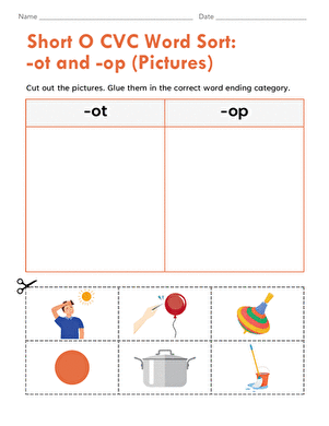 Short O CVC Word Sort: -ot and -op (Pictures)
