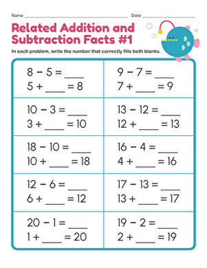 Related Addition and Subtraction Facts #1