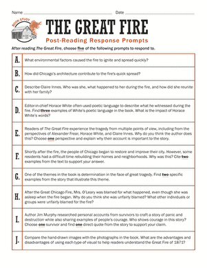 Book Study: The Great Fire: Post-Reading Response Prompts