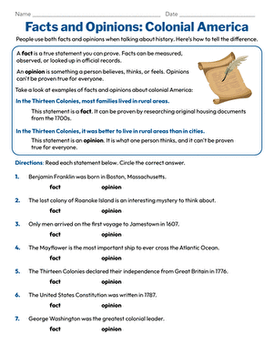 Facts and Opinions: Colonial America