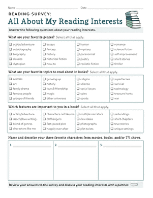 Reading Survey: All About My Reading Interests