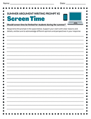 Summer Argument Writing Prompt #2: Screen Time